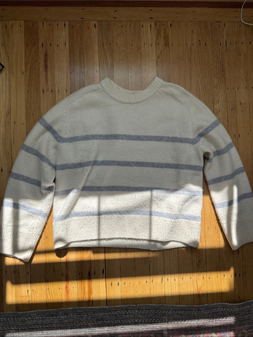 Abercrombie & Fitch Cream Crewneck Sweater with Light Blue Stripes